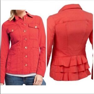 Cabi Red Taylor Ruffle Back Jacket